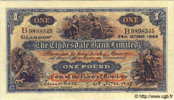 1 Pound SCOTLAND  1945 P.189c SPL
