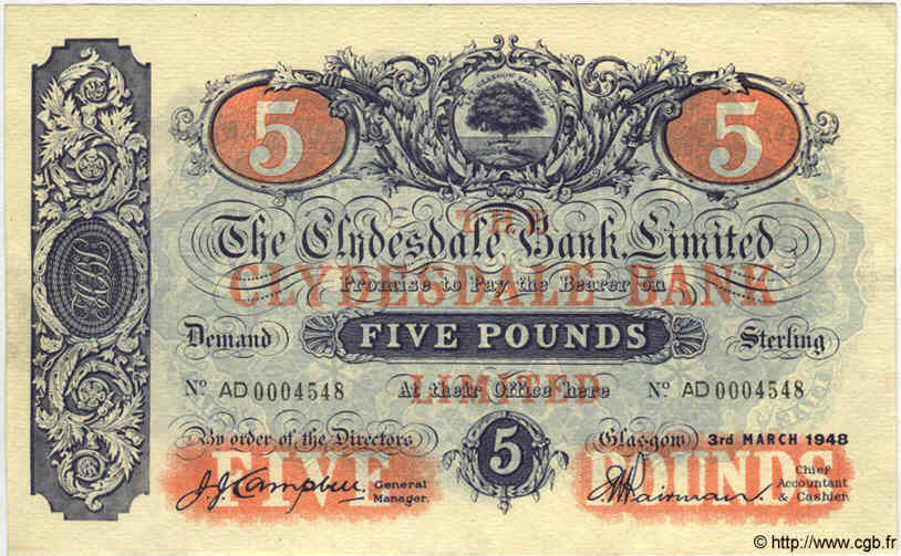 5 Pounds SCOTLAND  1948 P.190 VZ+