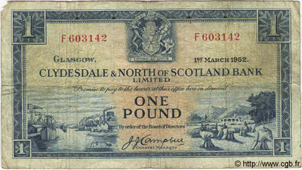 1 Pound SCOTLAND  1952 P.191a F