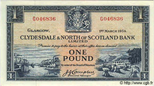 1 Pound SCOTLAND  1954 P.191a SC+