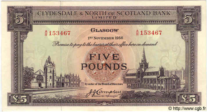 5 Pounds SCOTLAND  1956 P.192a ST