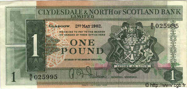 1 Pound SCOTLAND  1962 P.195 VZ