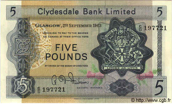 5 Pounds SCOTLAND  1963 P.198 ST
