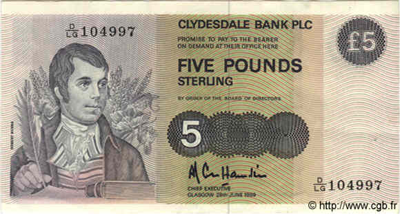5 Pounds SCOTLAND  1989 P.212d EBC+