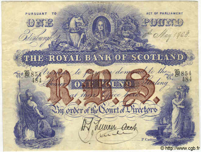 1 Pound SCOTLAND  1908 P.316d VF-