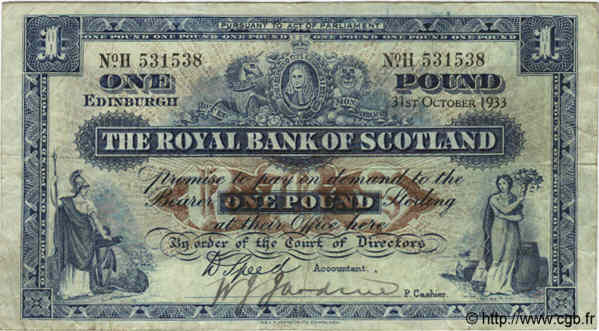 1 Pound SCOTLAND  1933 P.321 BC+