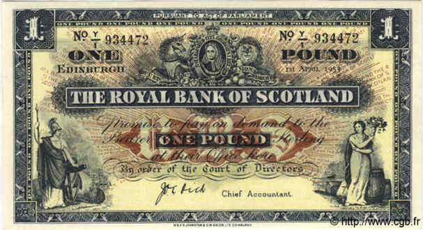 1 Pound SCOTLAND  1953 P.322d UNC