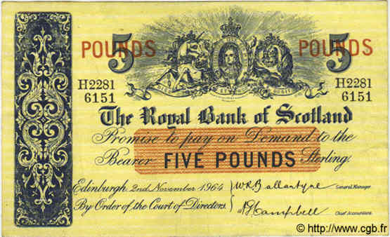 5 Pounds SCOTLAND  1964 P.326a XF-