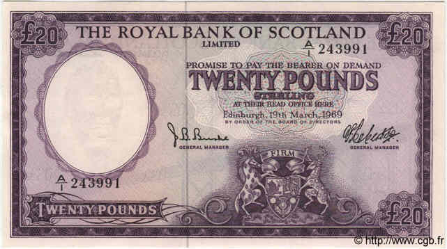 20 Pounds SCOTLAND  1969 P.332 ST