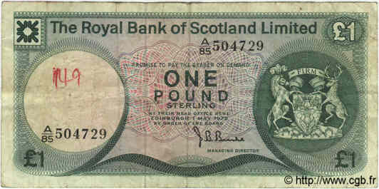 1 Pound SCOTLAND  1975 P.336 F