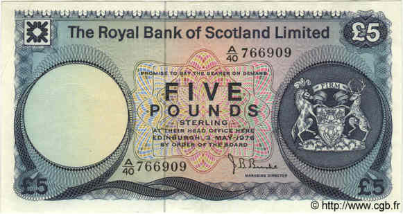 5 Pounds SCOTLAND  1976 P.337 fST
