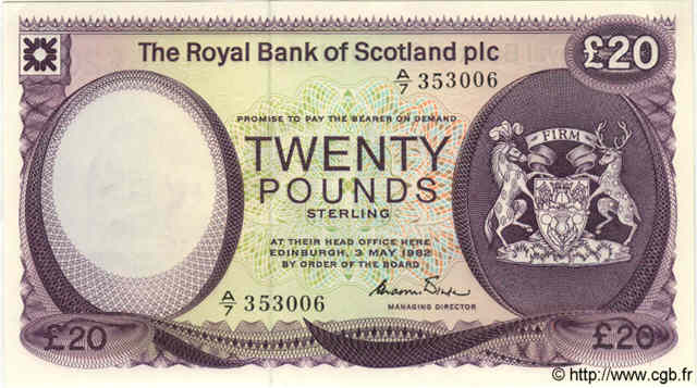 20 Pounds SCOTLAND  1982 P.344 fST+