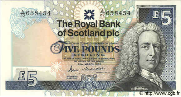 5 Pounds SCOTLAND  1987 P.347 ST
