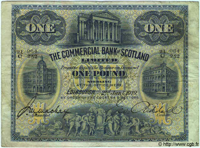 1 Pound SCOTLAND  1919 PS.323b F+