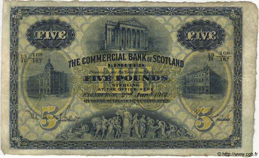 5 Pounds SCOTLAND  1912 PS.324 BC+