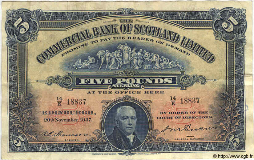 5 Pounds SCOTLAND  1937 PS.328b q.BB