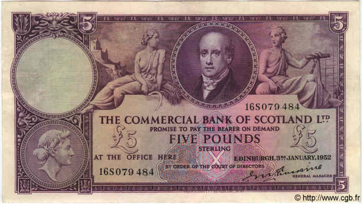 5 Pounds SCOTLAND  1952 PS.333 XF-