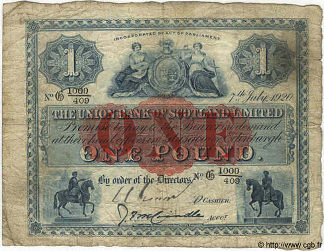 1 Pound SCOTLAND  1920 PS.805 F-