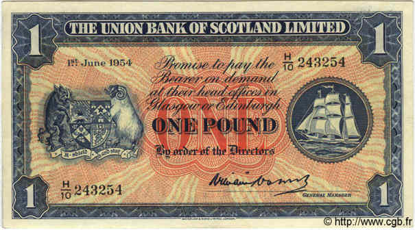 1 Pound SCOTLAND  1954 PS.816b q.SPL