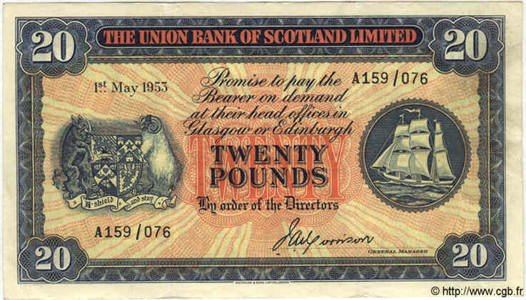 20 Pounds SCOTLAND  1953 PS.818 q.SPL