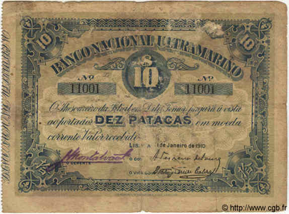 10 Patacas TIMOR  1910 P.03 q.B