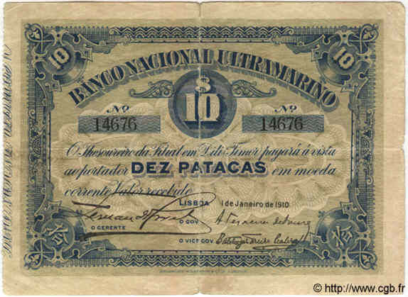 10 Patacas TIMOR  1910 P.03 F