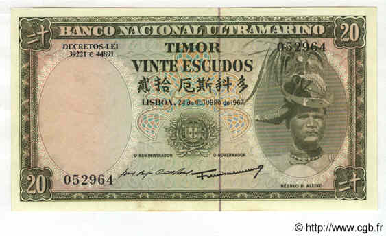 20 Escudos TIMOR  1967 P.26 UNC-