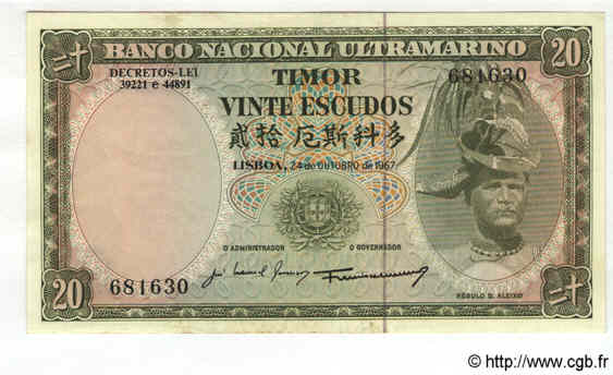 20 Escudos TIMOR  1967 P.26 EBC+