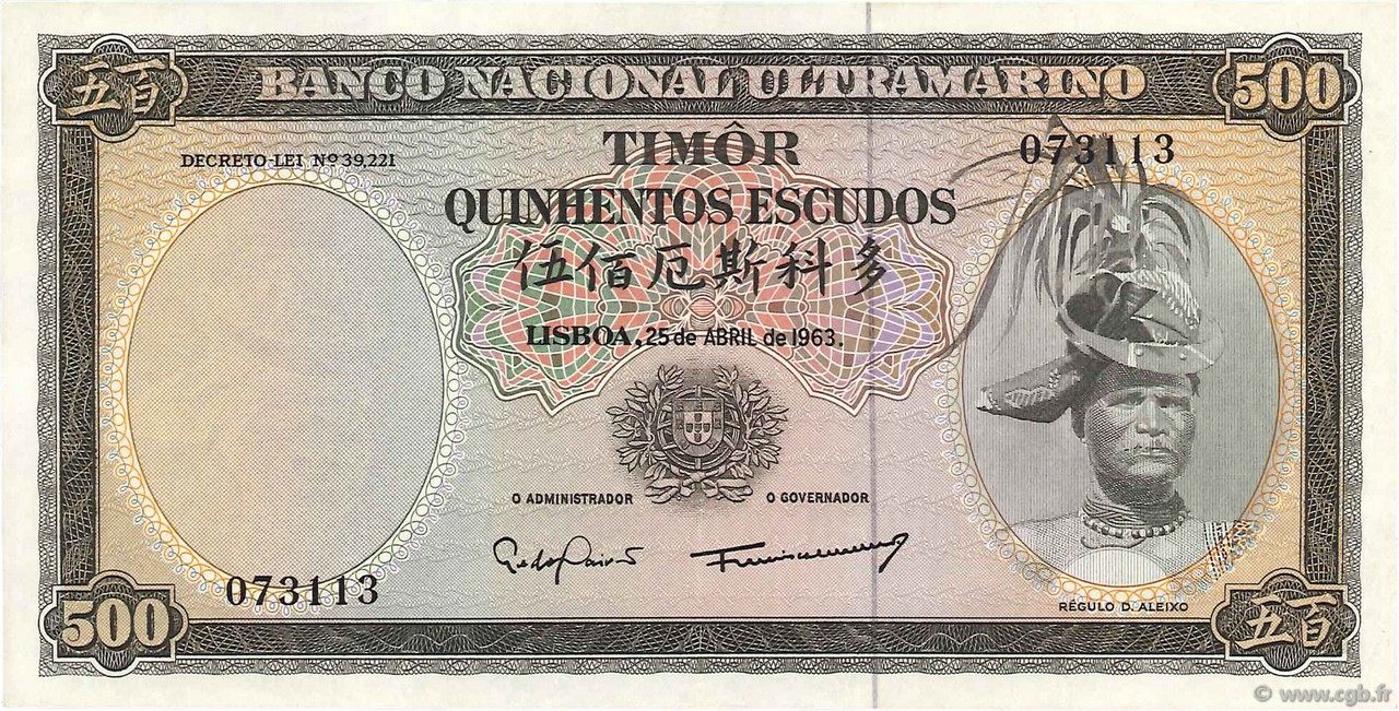 500 Escudos TIMOR  1963 P.29 fVZ
