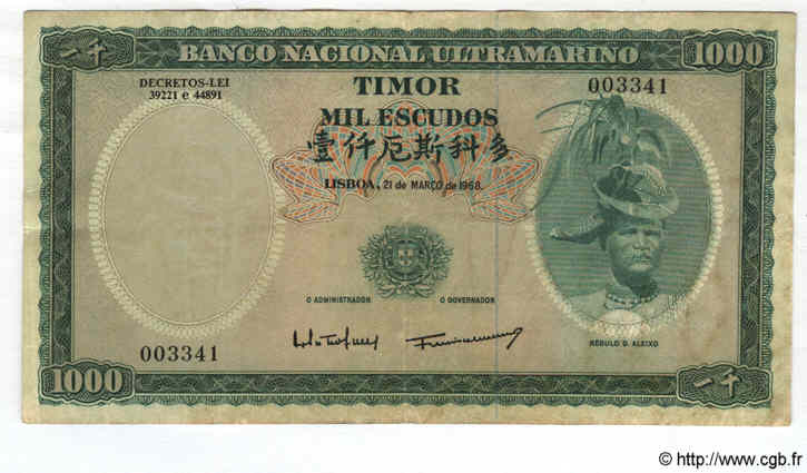 1000 Escudos TIMOR  1968 P.30 BC