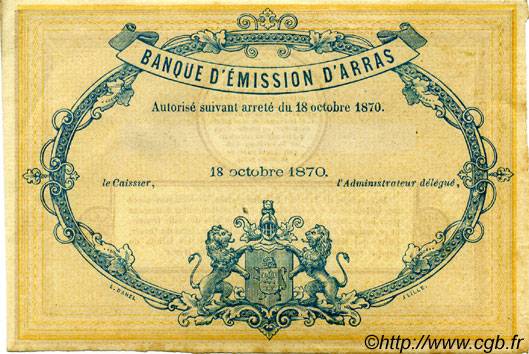 5 Francs Non émis FRANCE régionalisme et divers Arras 1870 BPM.082.01 TTB