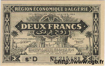 2 Francs ARGELIA  1944 P.099b FDC