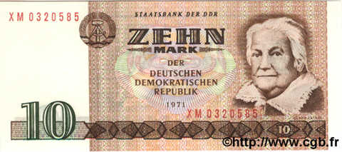 10 Mark GERMAN DEMOCRATIC REPUBLIC  1971 P.28 UNC