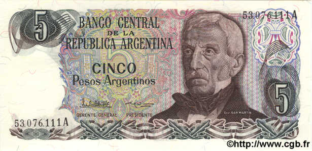 5 Pesos ARGENTINA  1983 P.312 UNC