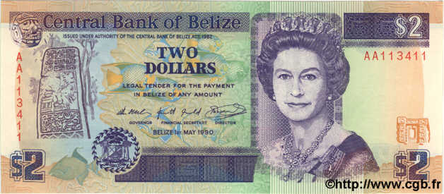 2 Dollars BELIZE  1990 P.52a ST