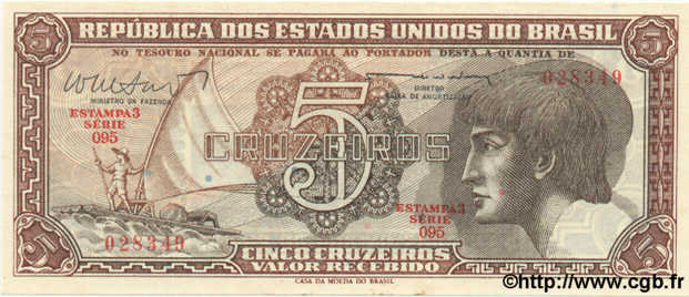 5 Cruzeiros BRASILIEN  1962 P.166b ST