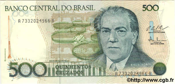 500 Cruzados BRAZIL  1986 P.212c UNC