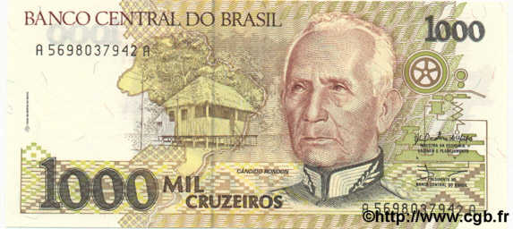 1000 Cruzeiros BRASILIEN  1990 P.231b ST