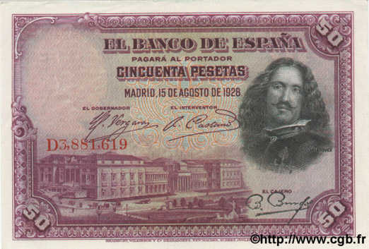 50 Pesetas SPANIEN  1928 P.075b fST