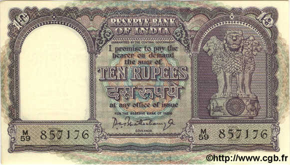 10 Rupees INDIA  1962 P.040b UNC