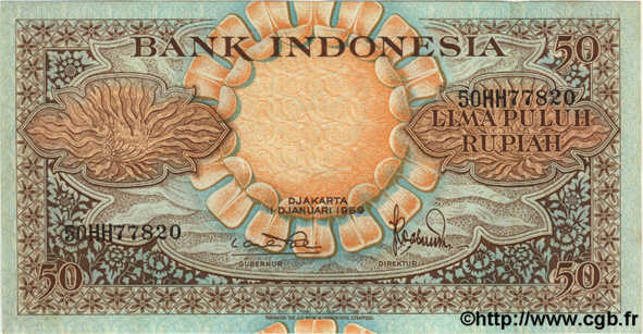 50 Rupiah INDONESIA  1959 P.068 q.AU