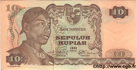 10 Rupiah INDONESIA  1968 P.105 SC+