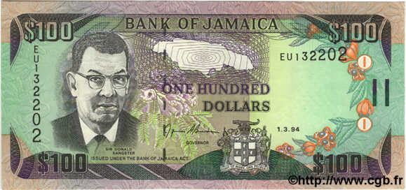100 Dollars JAMAICA  1994 P.76 UNC