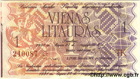 1 Litauras LITHUANIA  1991 P.- UNC