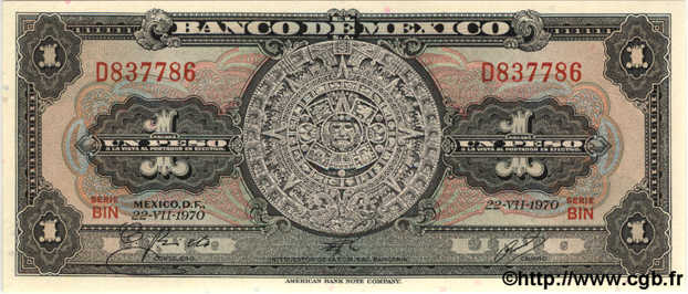 1 Peso MEXICO  1970 P.059.l UNC