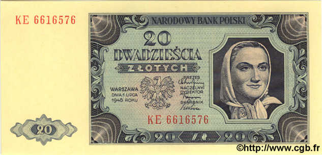 20 Zlotych POLONIA  1948 P.137a FDC