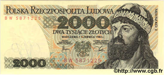 2000 Zlotych POLONIA  1982 P.147c FDC