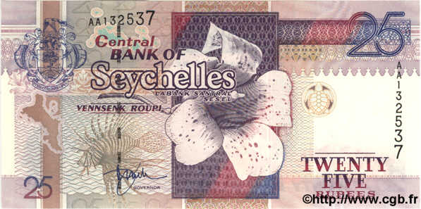 25 Rupees SEYCHELLES  1997 P.37a UNC-