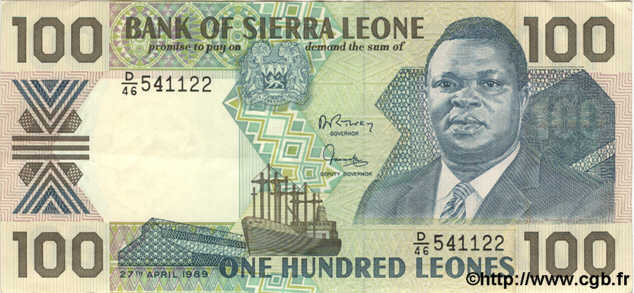 100 Leones SIERRA LEONE  1989 P.18 XF