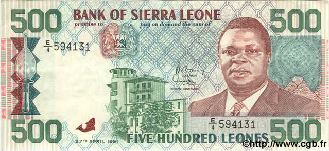 500 Leones SIERRA LEONE  1991 P.19 XF